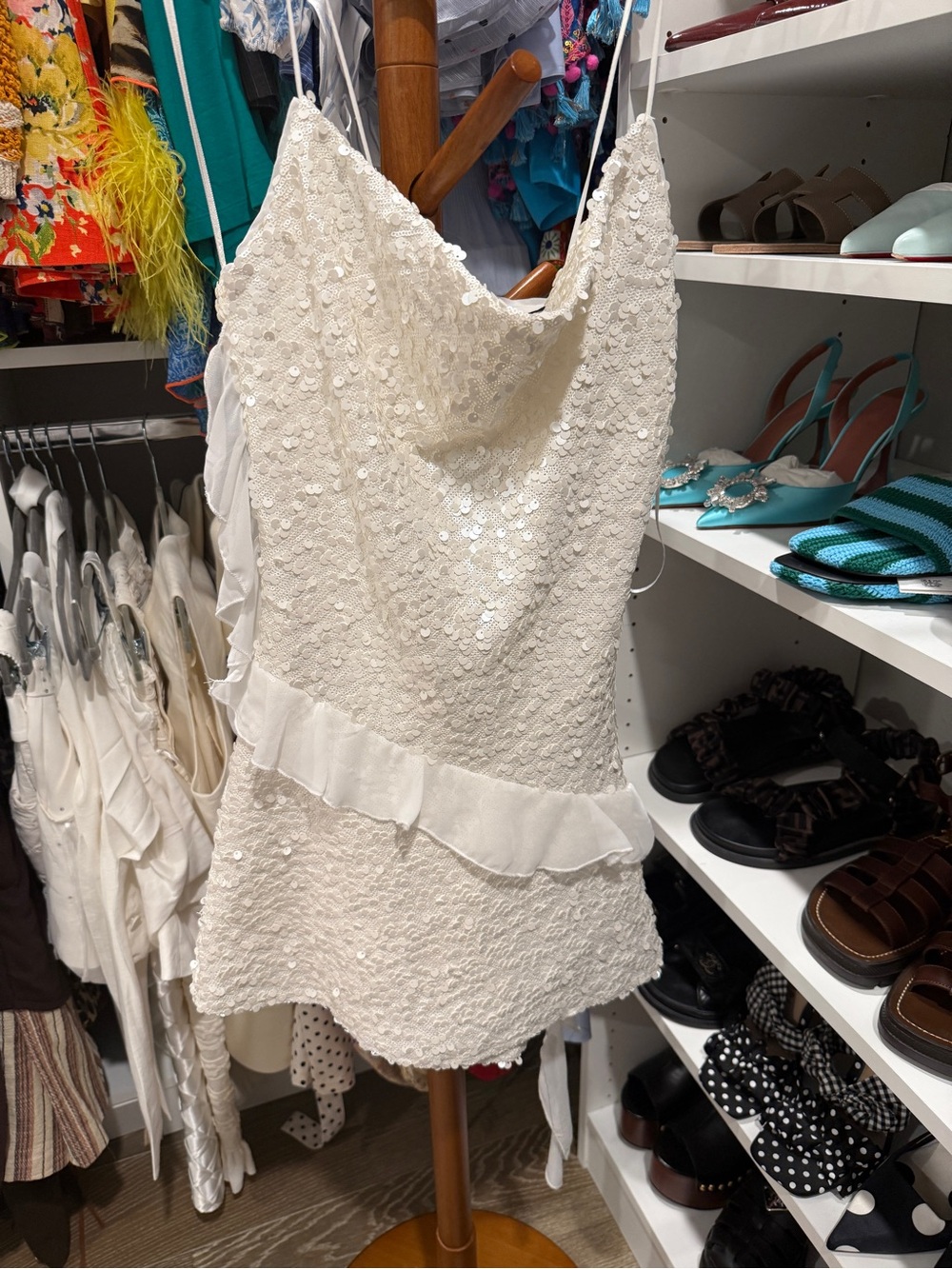 Zara White Sequin Ruffle Dress